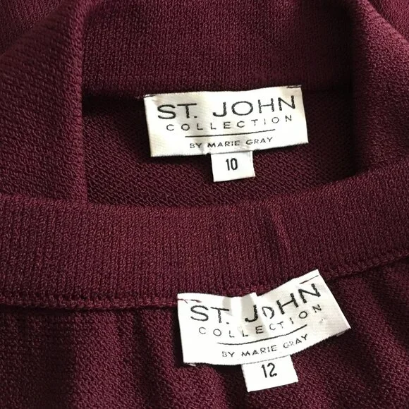 BEAUTIFUL st john collection knit burgundy jacket skirt suit size 10 12 - Picture 10 of 10